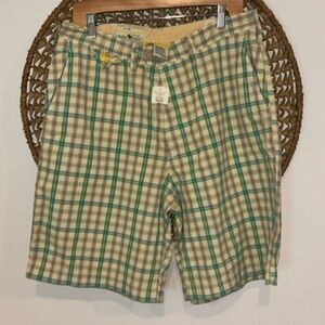 Y2K Abercrombie & Fitch yellow plaid flat front shorts NWT size 32”